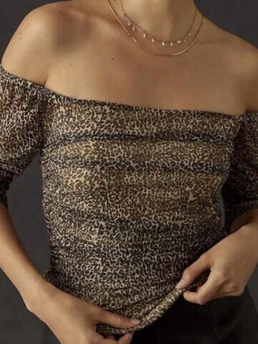 Anthropologie Leopard Print off the shoulder blouse